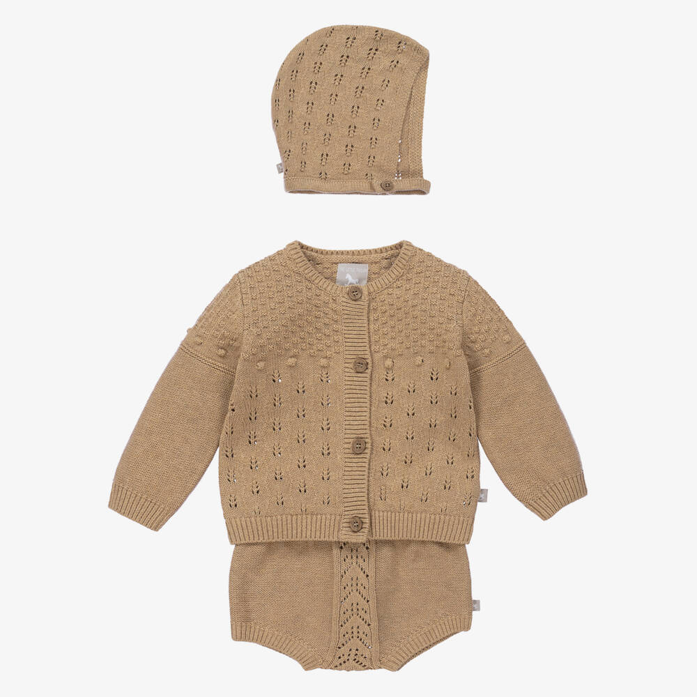 The Little Tailor-Beige Knitted Baby Shorts Set | Childrensalon Outlet