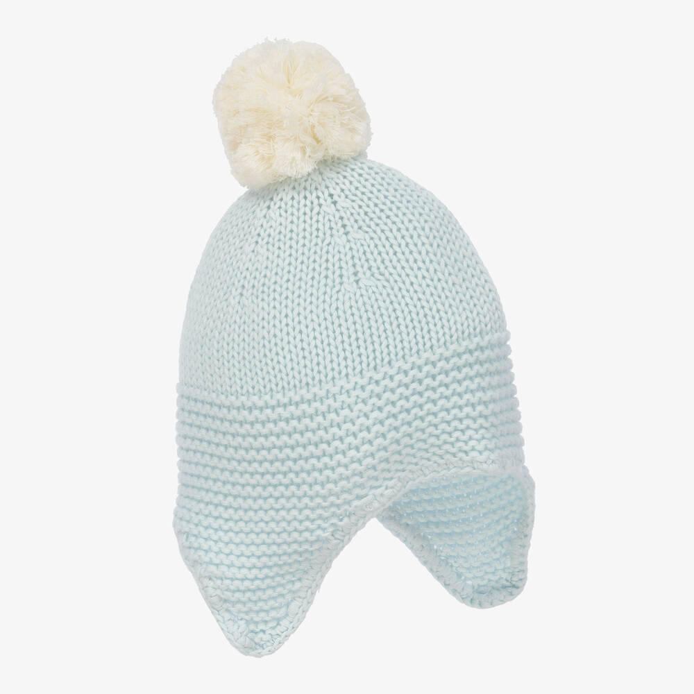 The Little Tailor-Blue Cotton Knit Bobble Hat | Childrensalon Outlet