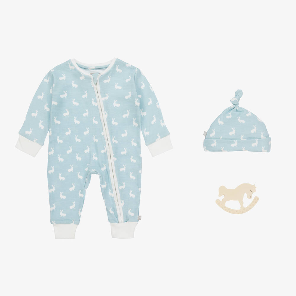 The Little Tailor-Blue Hare Print Cotton Babysuit Set | Childrensalon Outlet