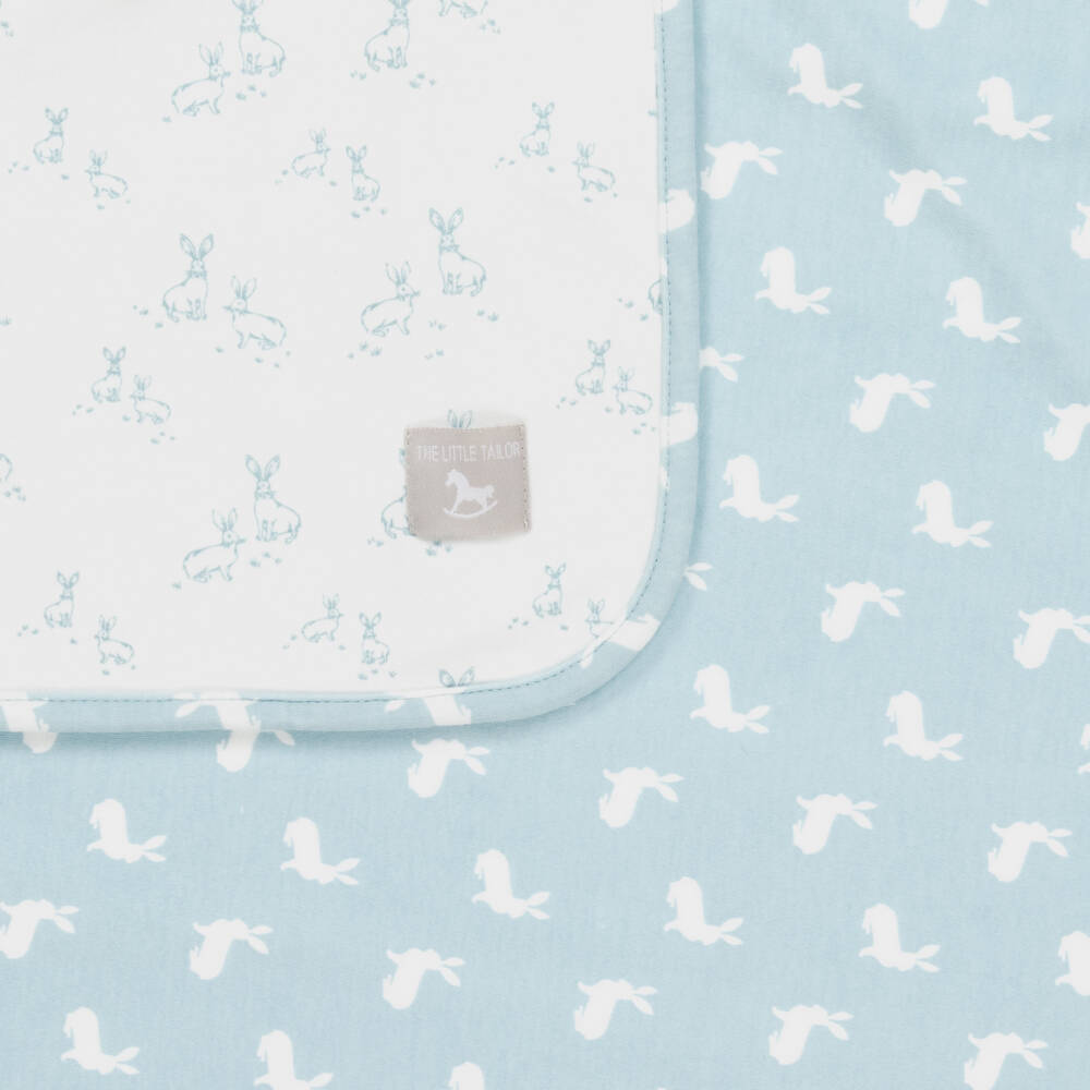 The Little Tailor-Blue Hare Print Reversible Cotton Blanket (69cm) | Childrensalon Outlet