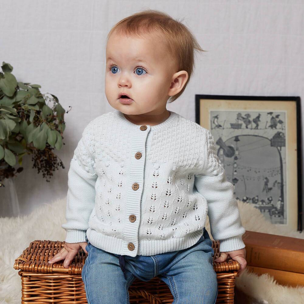 Blue knitted cardigan baby boy online