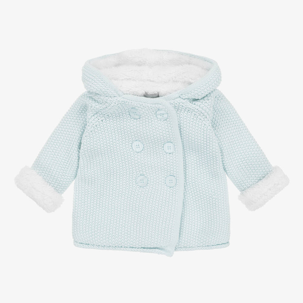 The Little Tailor - Manteau bleu à capuche en maille de coton bébé | Childrensalon