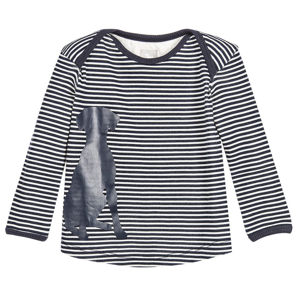 The Little Tailor - Blue Striped Baby T-Shirt with Dog Print | Childrensalon