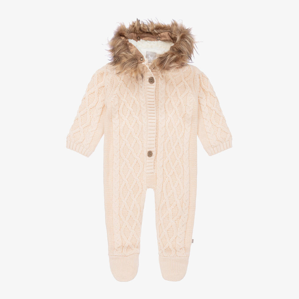 The Little Tailor - Blush Pink Knitted Pramsuit | Childrensalon