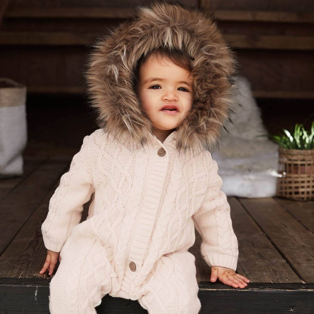 The Little Tailor-Blush Pink Knitted Pramsuit | Childrensalon Outlet