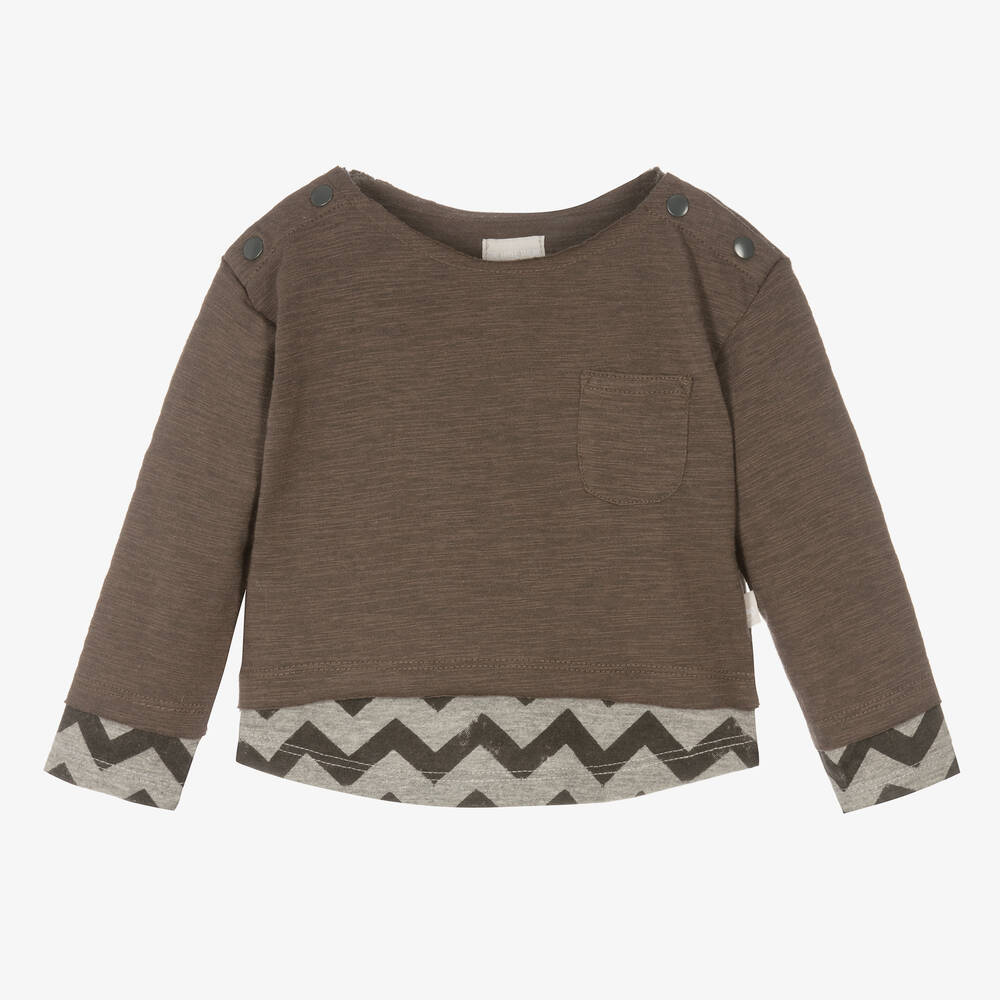 The Little Tailor - Boys Grey Cotton Top | Childrensalon