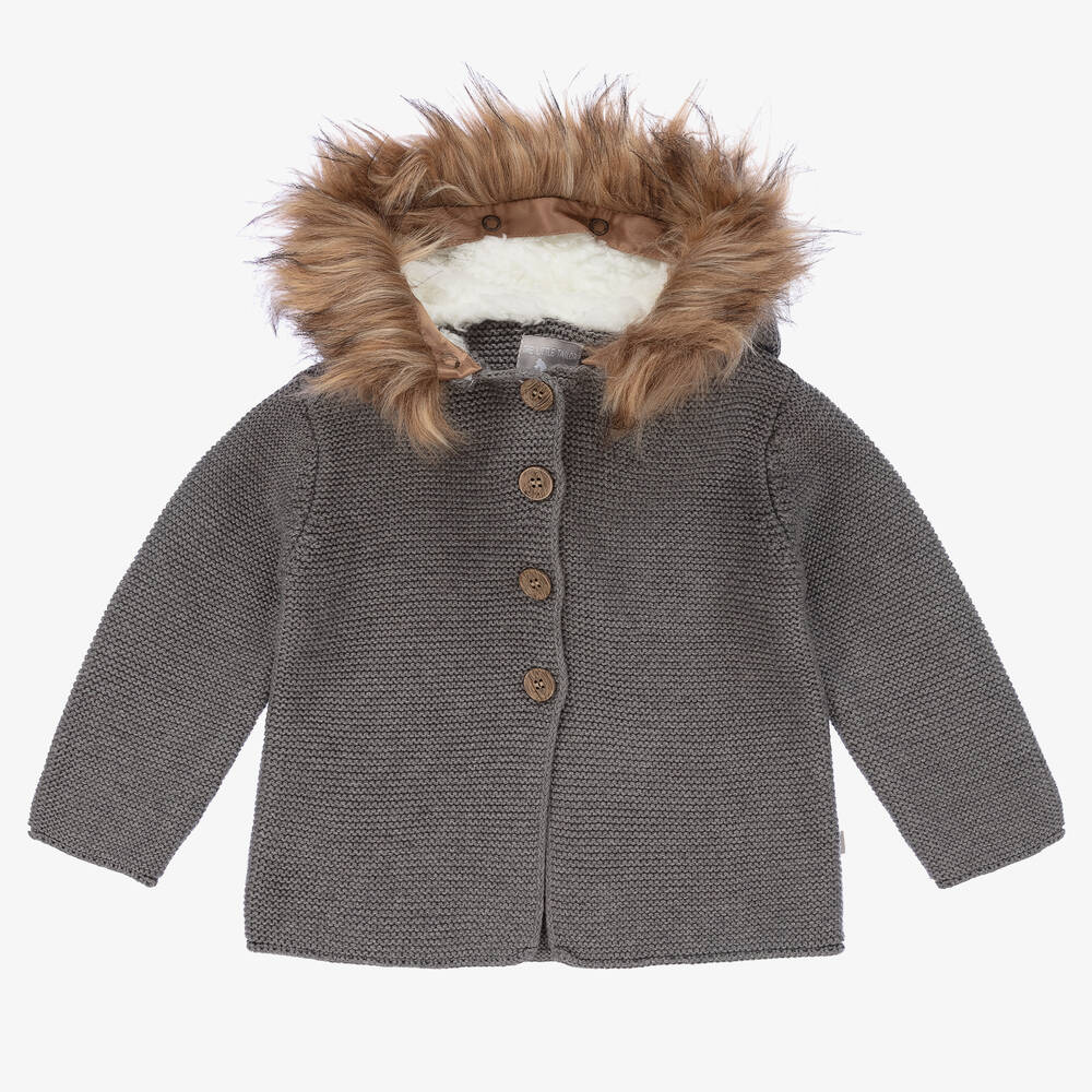 The Little Tailor - Dark Grey Knitted Pram Coat | Childrensalon