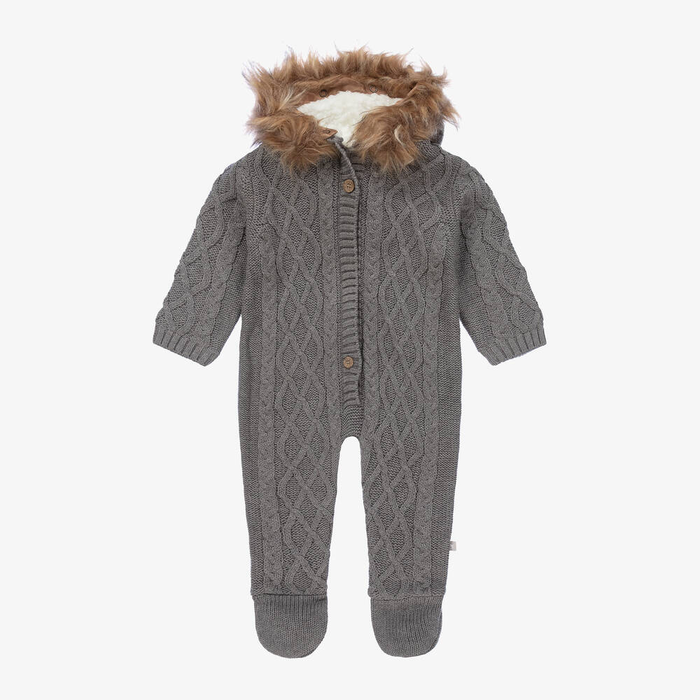 The Little Tailor - Dark Grey Knitted Pramsuit | Childrensalon