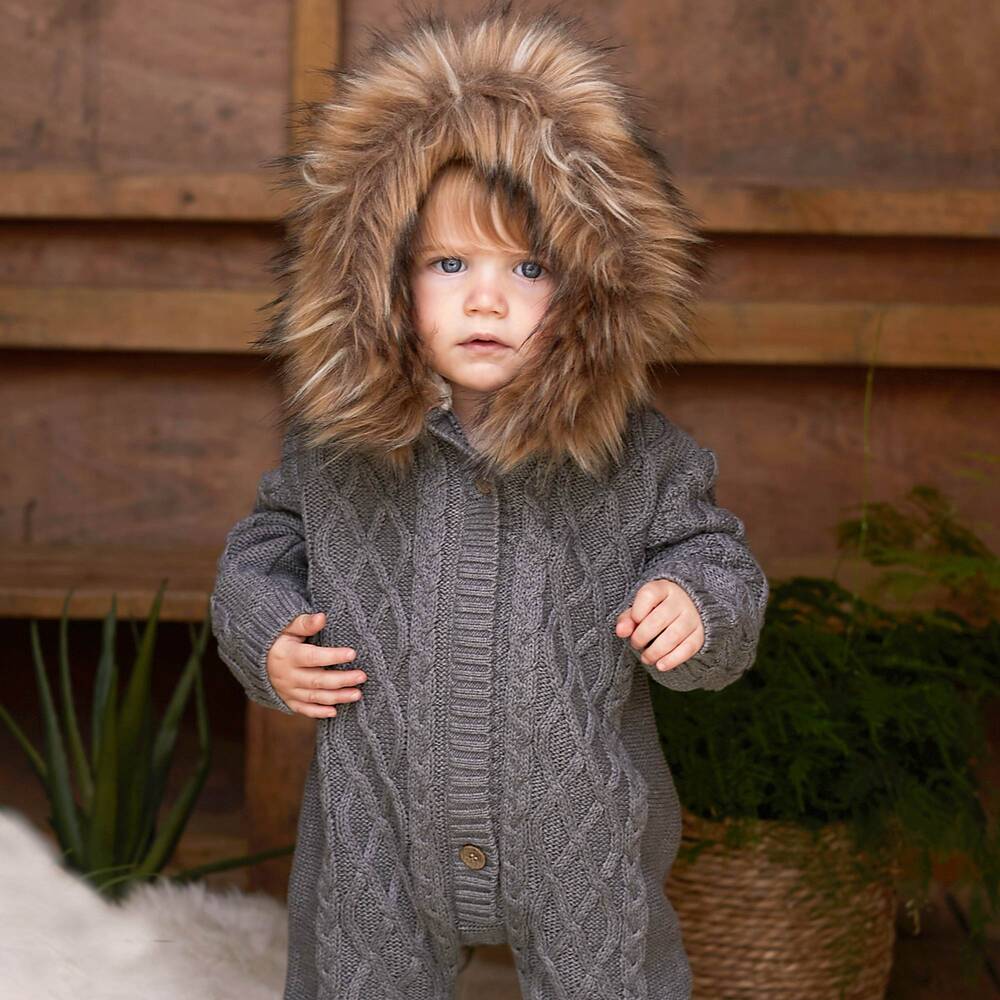 The Little Tailor-Dark Grey Knitted Pramsuit | Childrensalon Outlet