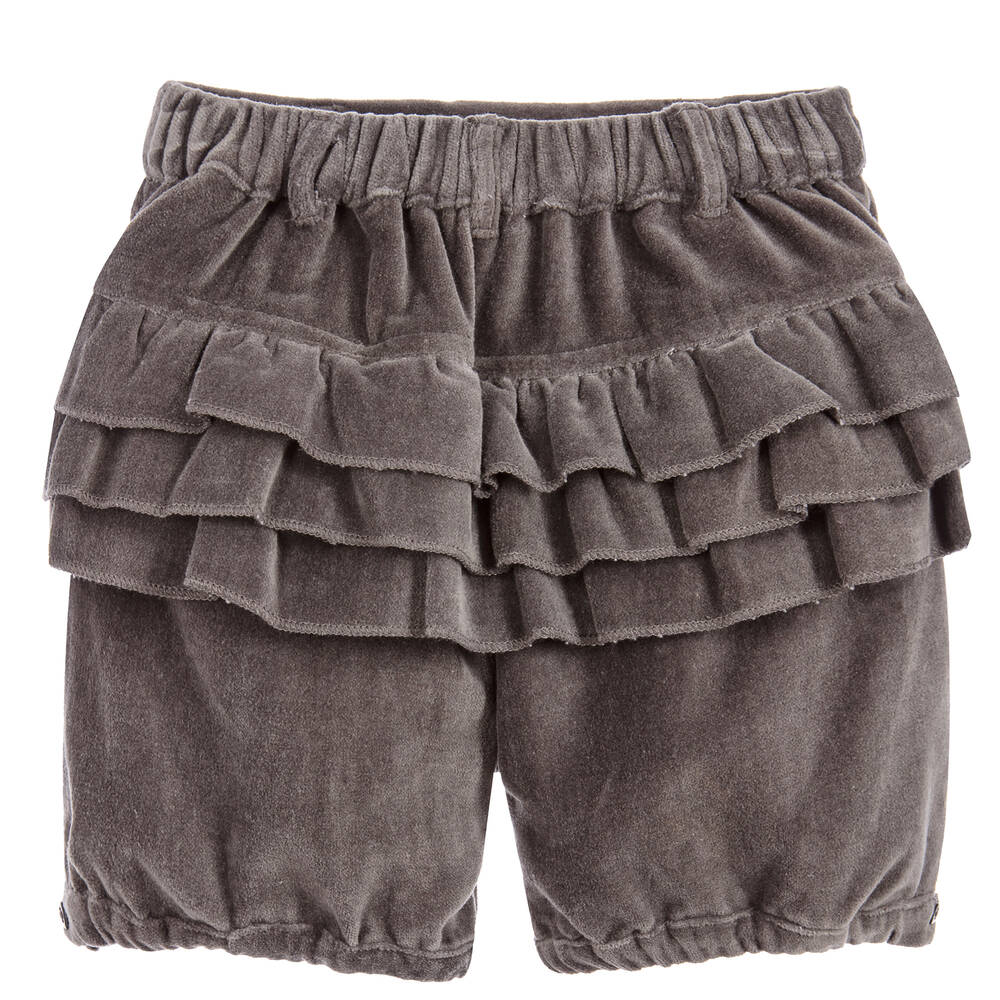 The Little Tailor - Girls Dark Grey Velvet Shorts | Childrensalon