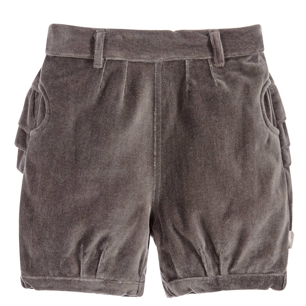 The Little Tailor Girls Dark Grey Velvet Shorts Childrensalon