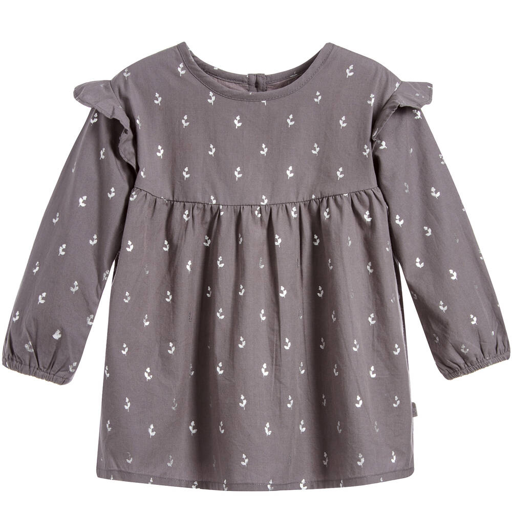 The Little Tailor - Girls Grey Cotton Blouse | Childrensalon