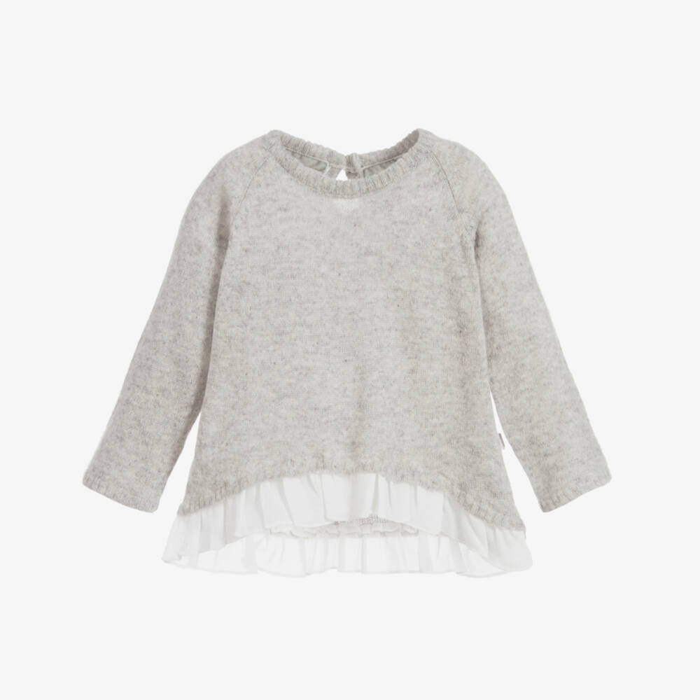 The Little Tailor-كنزة صوف محبوك لون رمادي للبنات | Childrensalon Outlet