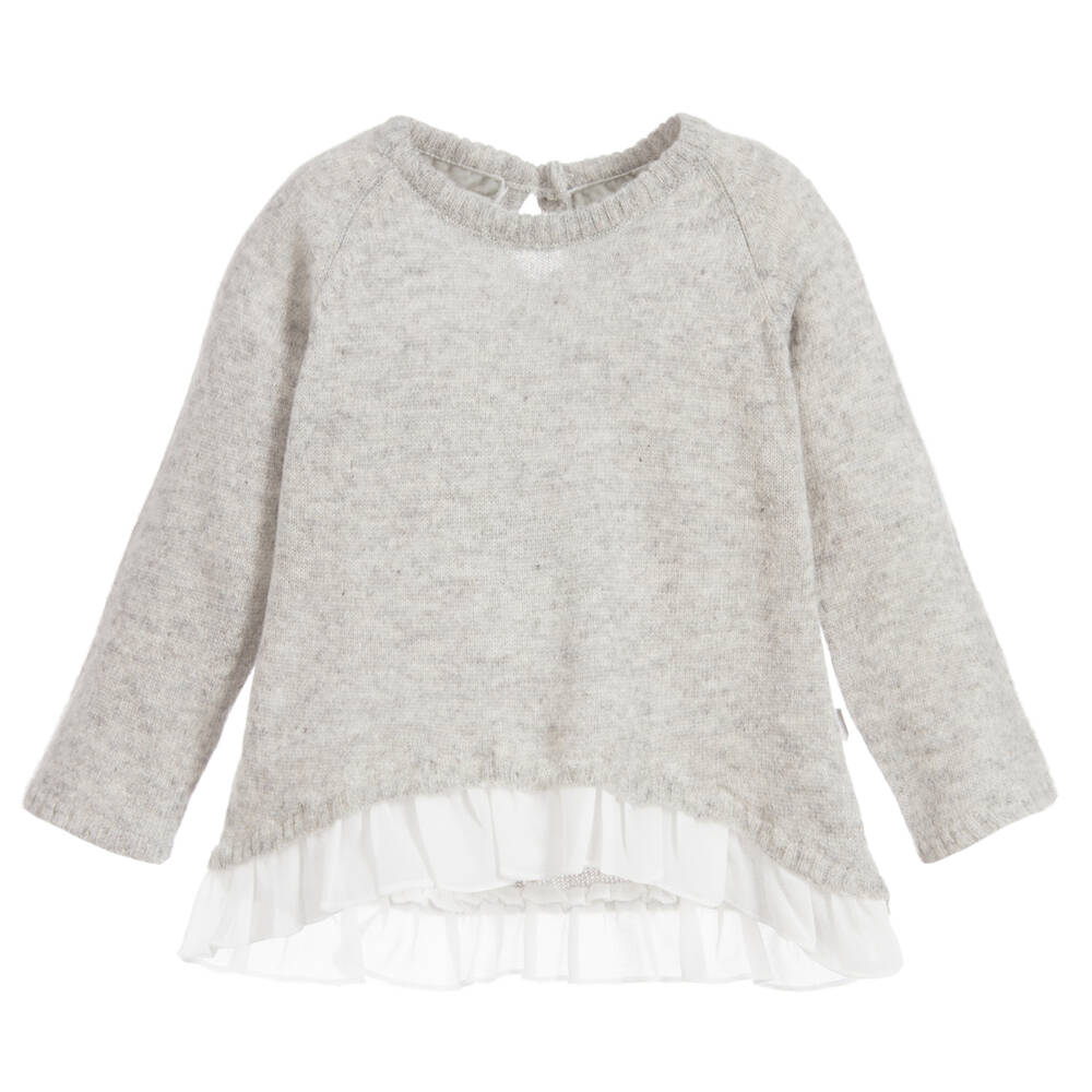 The Little Tailor - Girls Grey Wool Blend Sweater | Childrensalon