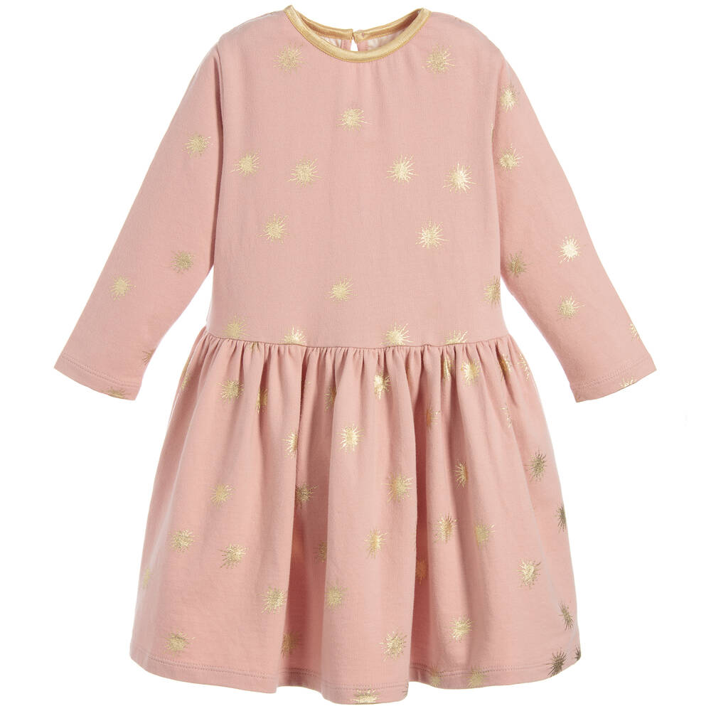 The Little Tailor - فستان قطن جيرسي لون زهري وذهبي | Childrensalon