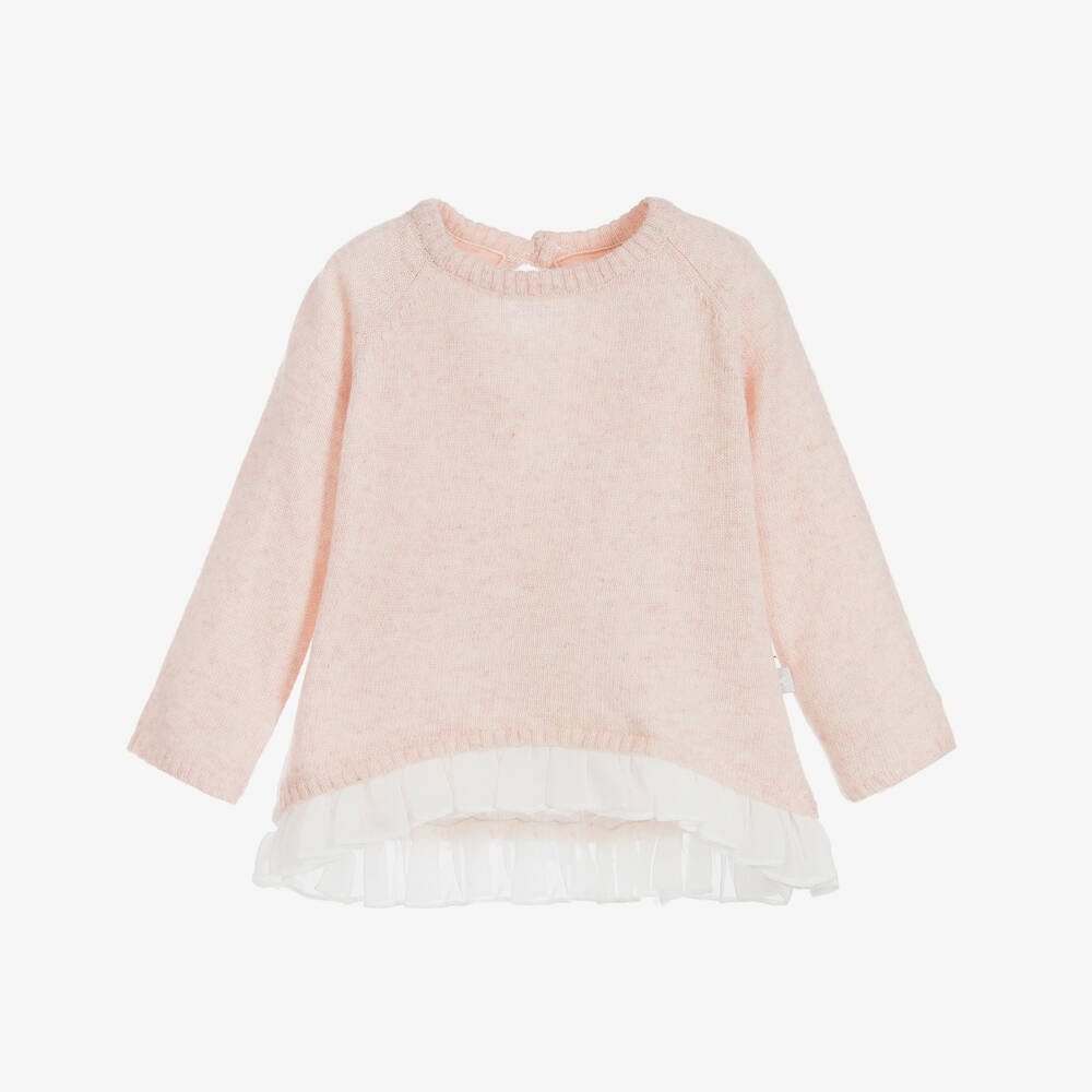 The Little Tailor-كنزة صوف محبوك لون زهري للبنات | Childrensalon Outlet