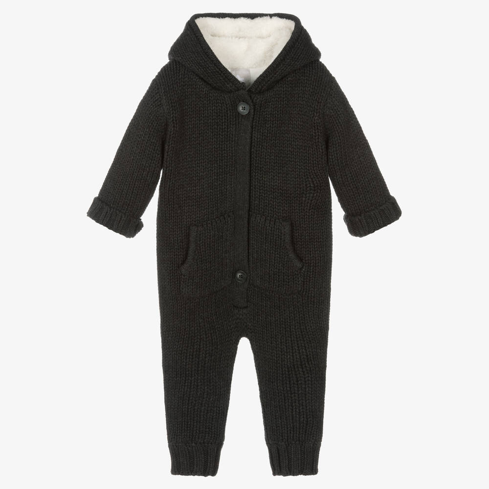 The Little Tailor - Grey Cotton Knitted Pramsuit | Childrensalon