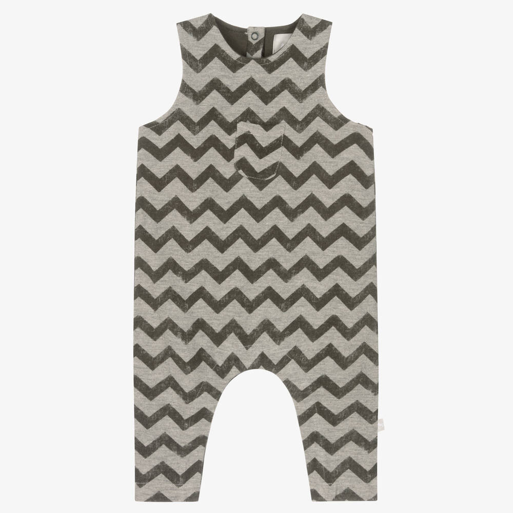 The Little Tailor - Grey Cotton Zigzag Dungarees | Childrensalon