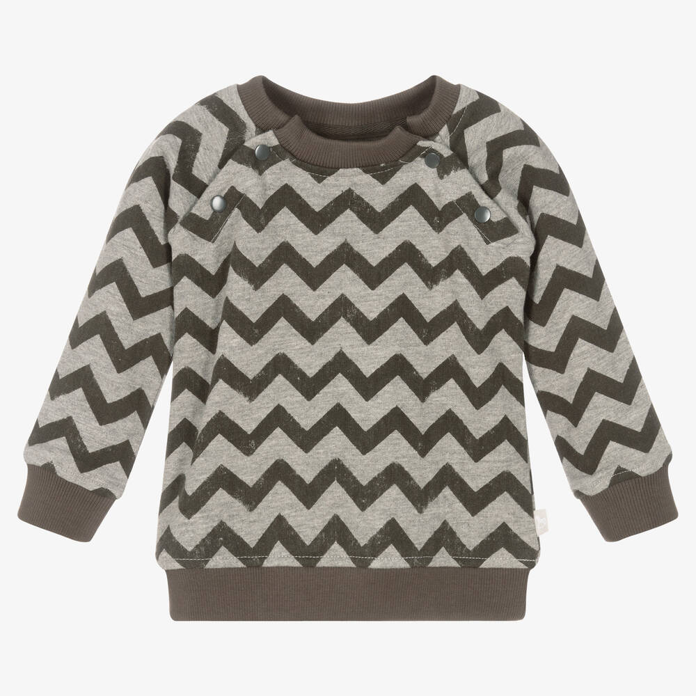 The Little Tailor - Grey Cotton Zigzag Sweatshirt | Childrensalon
