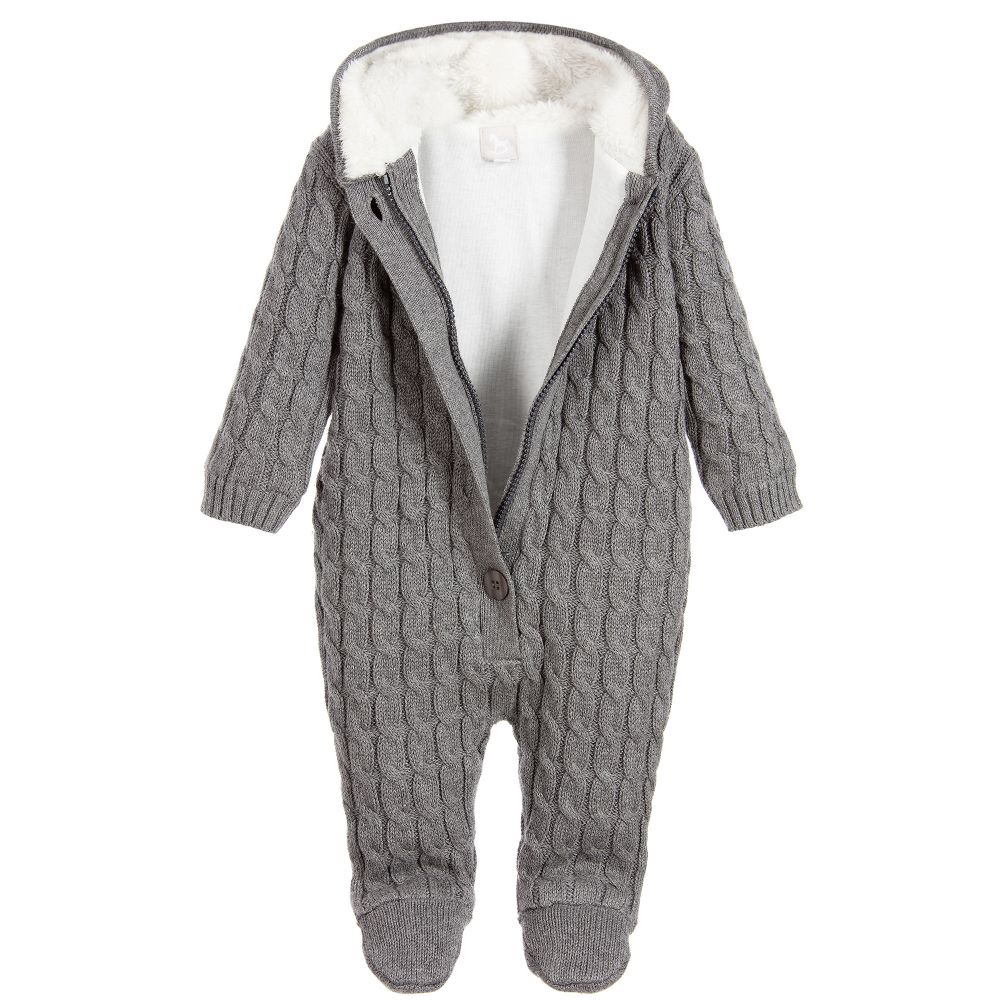 The Little Tailor Grey Knitted Baby Pramsuit Childrensalon Outlet