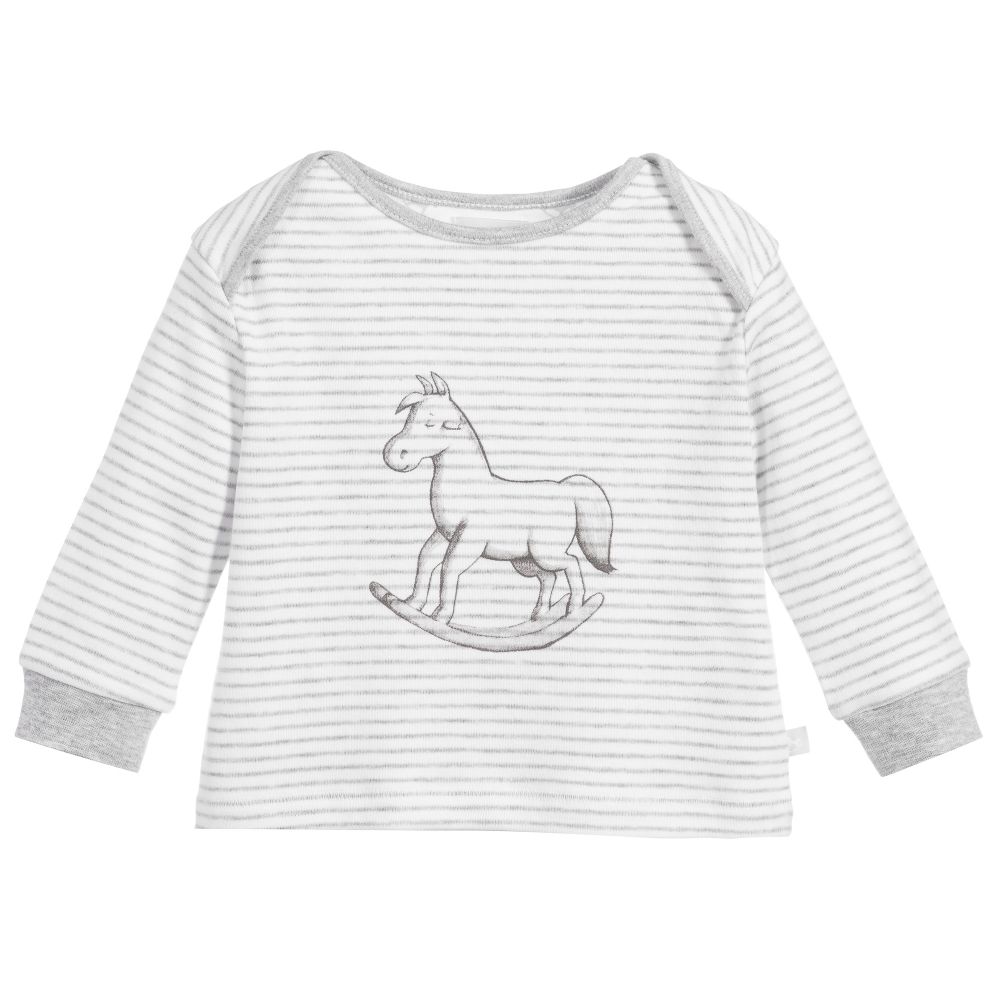 The Little Tailor - Grey Striped Cotton Baby Top | Childrensalon