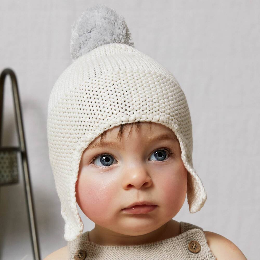 The Little Tailor-Ivory Cotton Knit Bobble Hat | Childrensalon Outlet