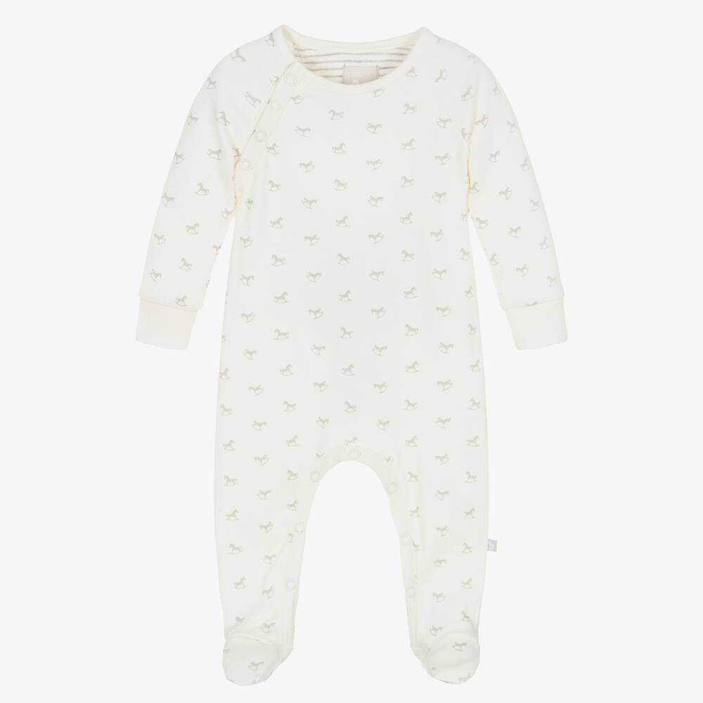 The Little Tailor - Ivory Cotton Rocking Horse Babygrow | Childrensalon