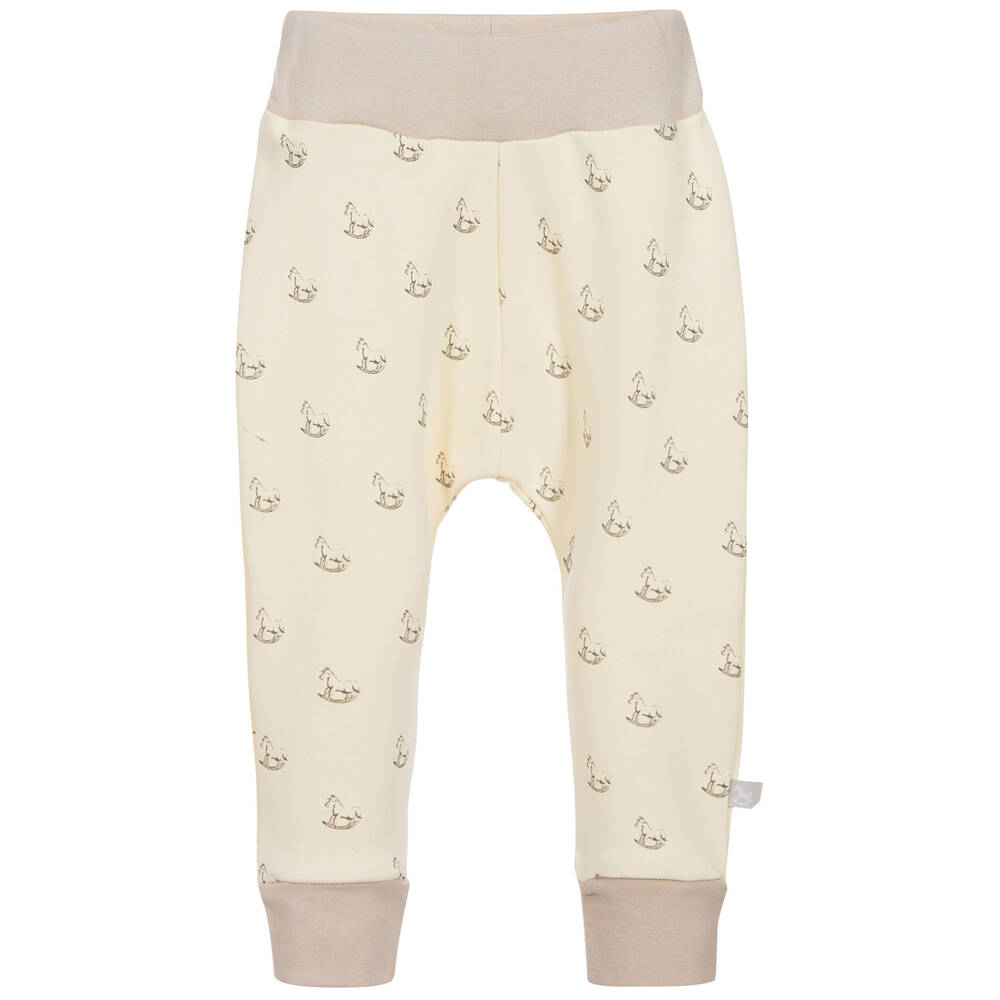 The Little Tailor - Ivory Jersey Rocking Horse Baby Trousers | Childrensalon