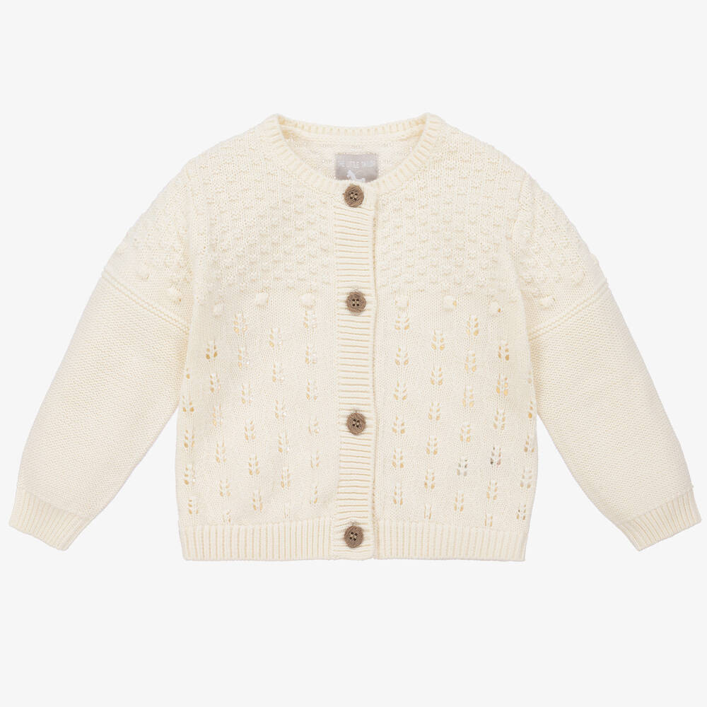 The Little Tailor - Ivory Knitted Baby Cardigan | Childrensalon