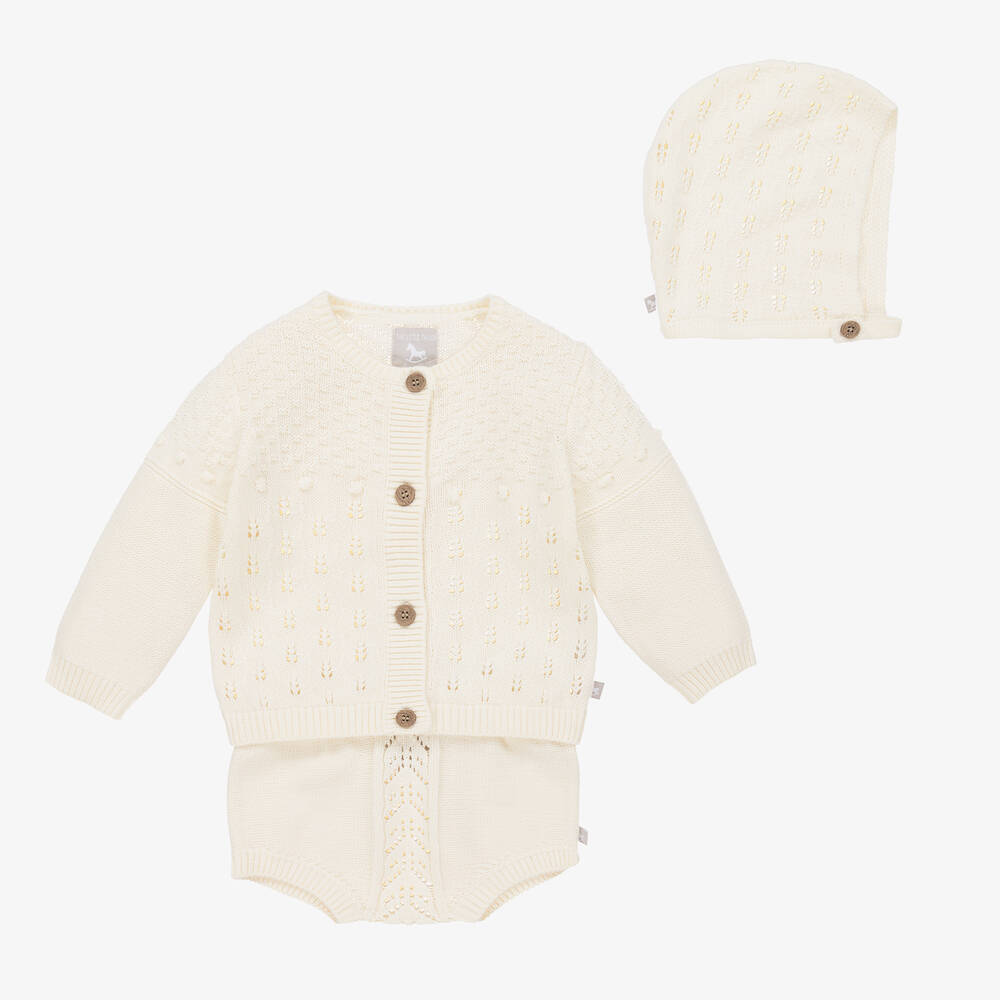 The Little Tailor - Ivory Knitted Baby Shorts Set | Childrensalon