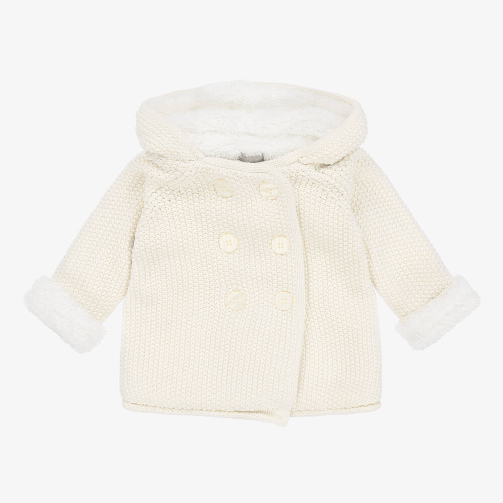 The Little Tailor - Manteau ivoire à capuche en maille de coton bébé | Childrensalon
