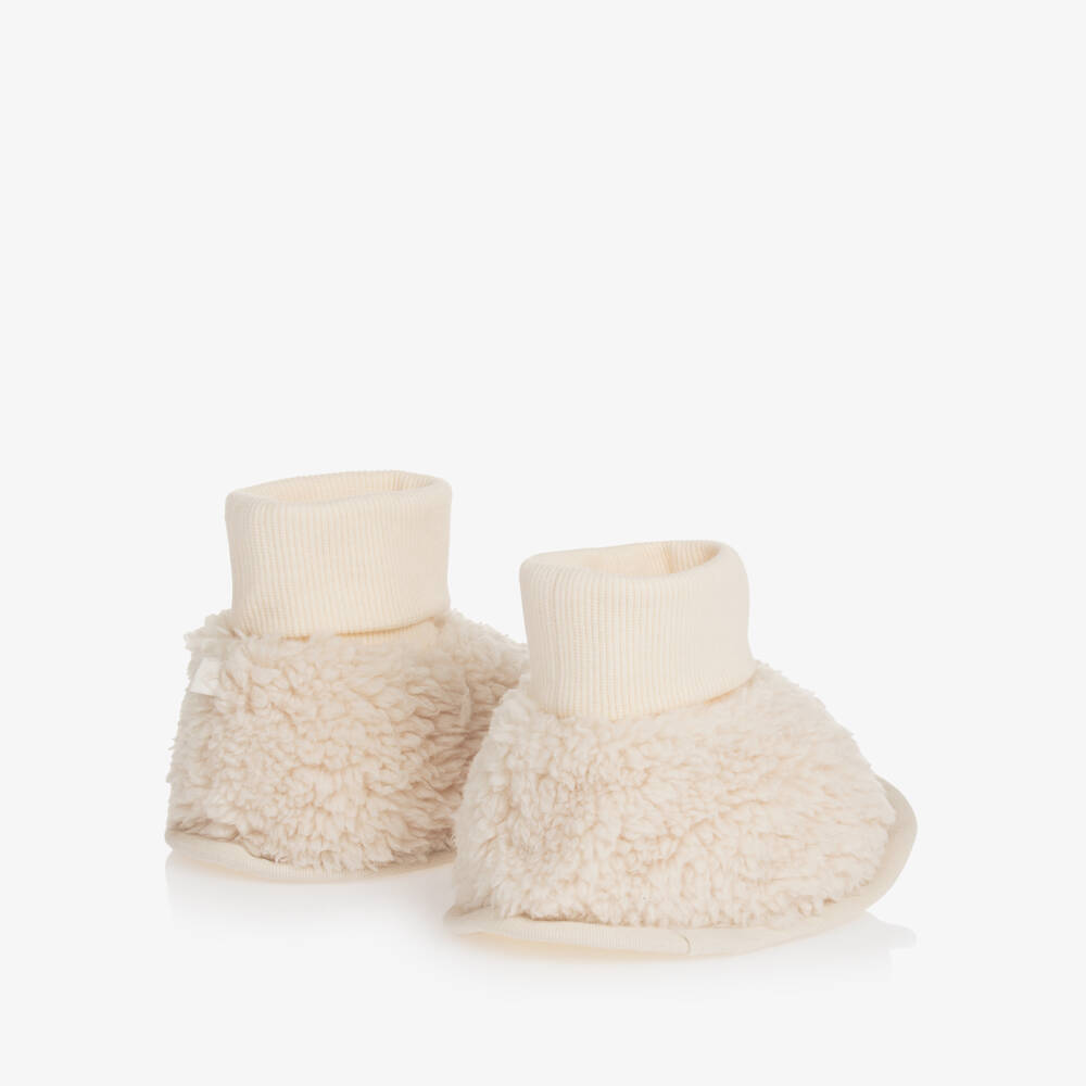 The Little Tailor-Ivory Sherpa Fleece Baby Booties | Childrensalon Outlet