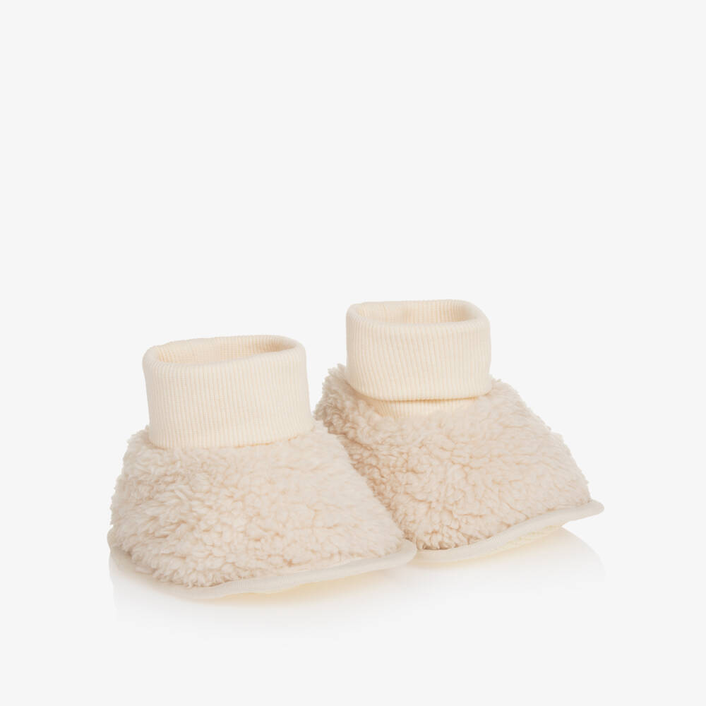 The Little Tailor-Ivory Sherpa Fleece Baby Booties | Childrensalon Outlet