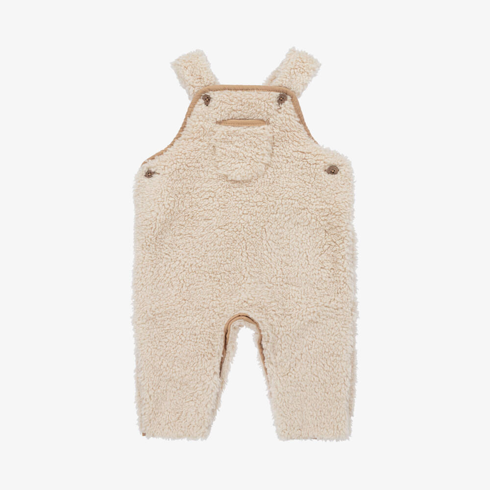 The Little Tailor-Ivory Sherpa Fleece Baby Dungarees | Childrensalon Outlet
