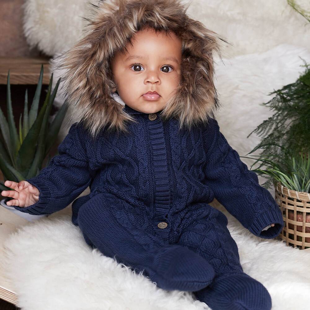 Blue knitted sale pram suit