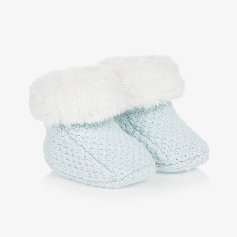 The Little Tailor-Pale Blue Knitted Baby Booties | Childrensalon Outlet