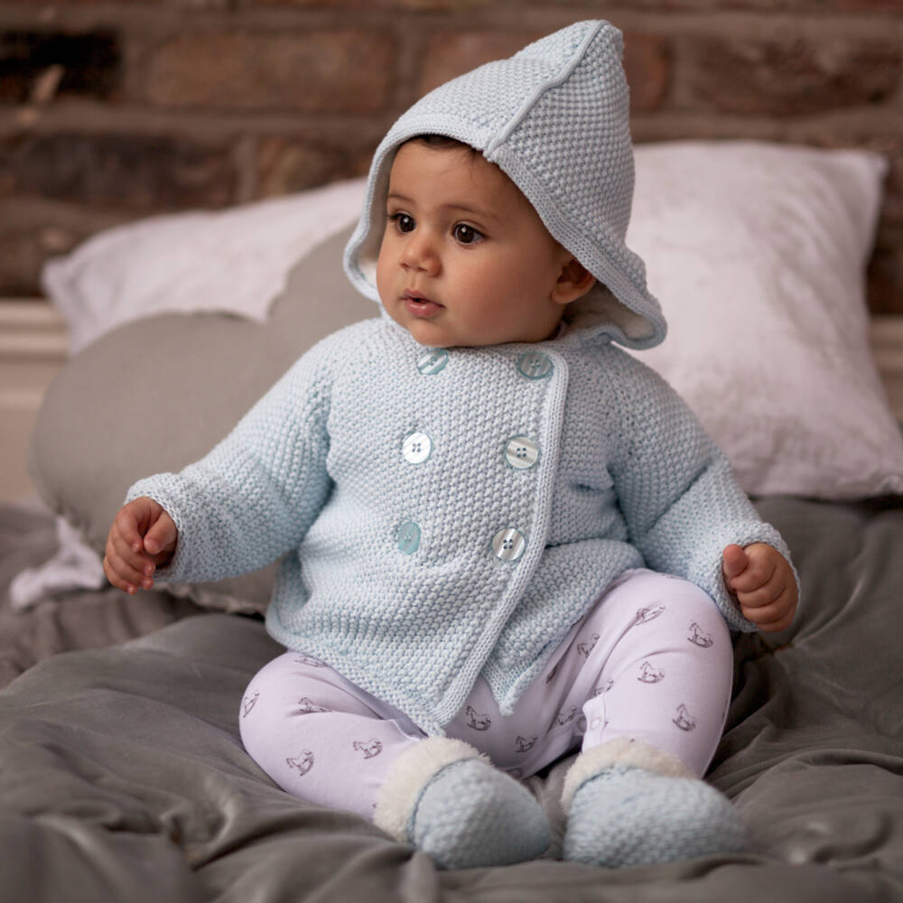 The Little Tailor-Pale Blue Knitted Baby Booties | Childrensalon Outlet