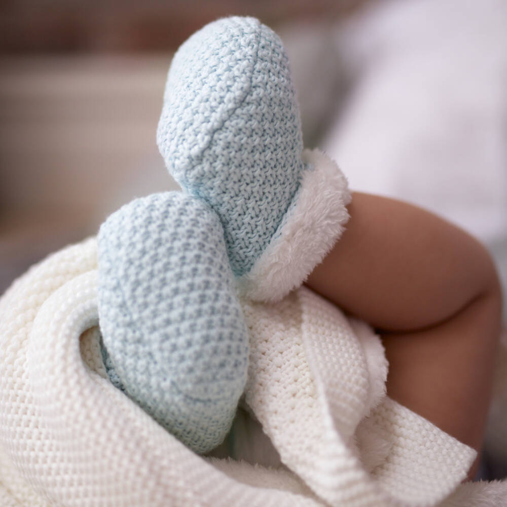 The Little Tailor-Pale Blue Knitted Baby Booties | Childrensalon Outlet