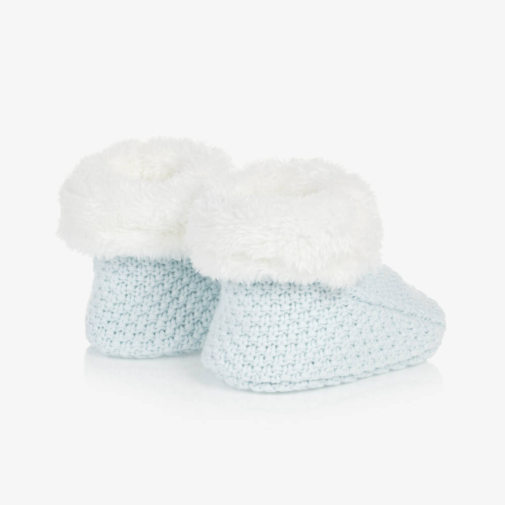 The Little Tailor-Pale Blue Knitted Baby Booties | Childrensalon Outlet