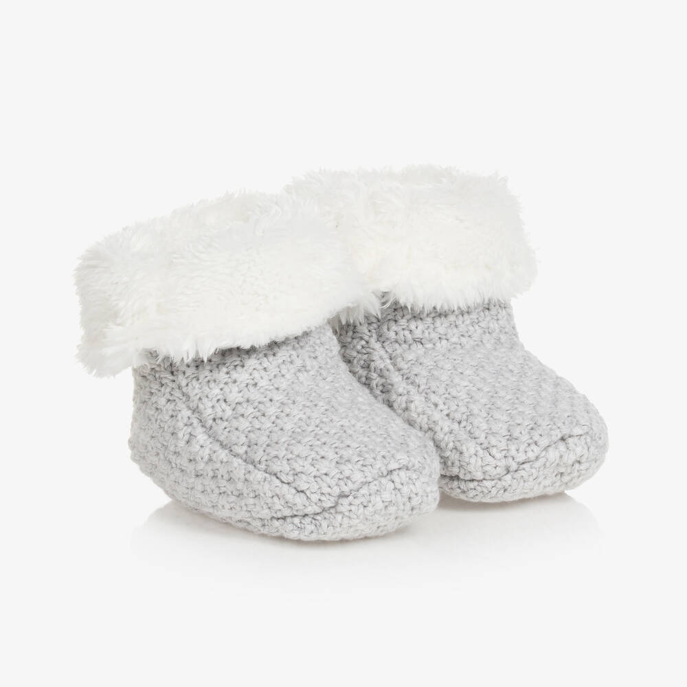 The Little Tailor-Pale Grey Knitted Baby Booties | Childrensalon Outlet