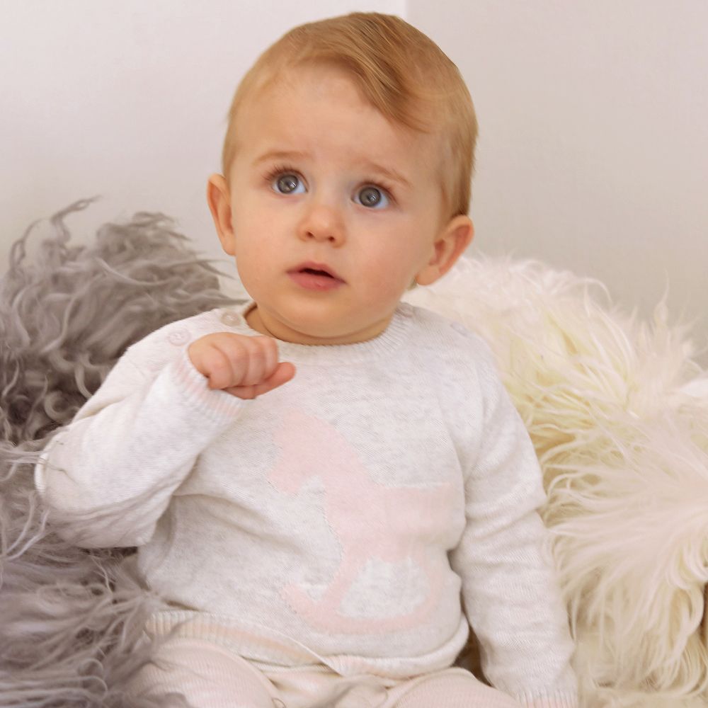 The Little Tailor Pale Grey Knitted Baby Sweater Childrensalon Outlet