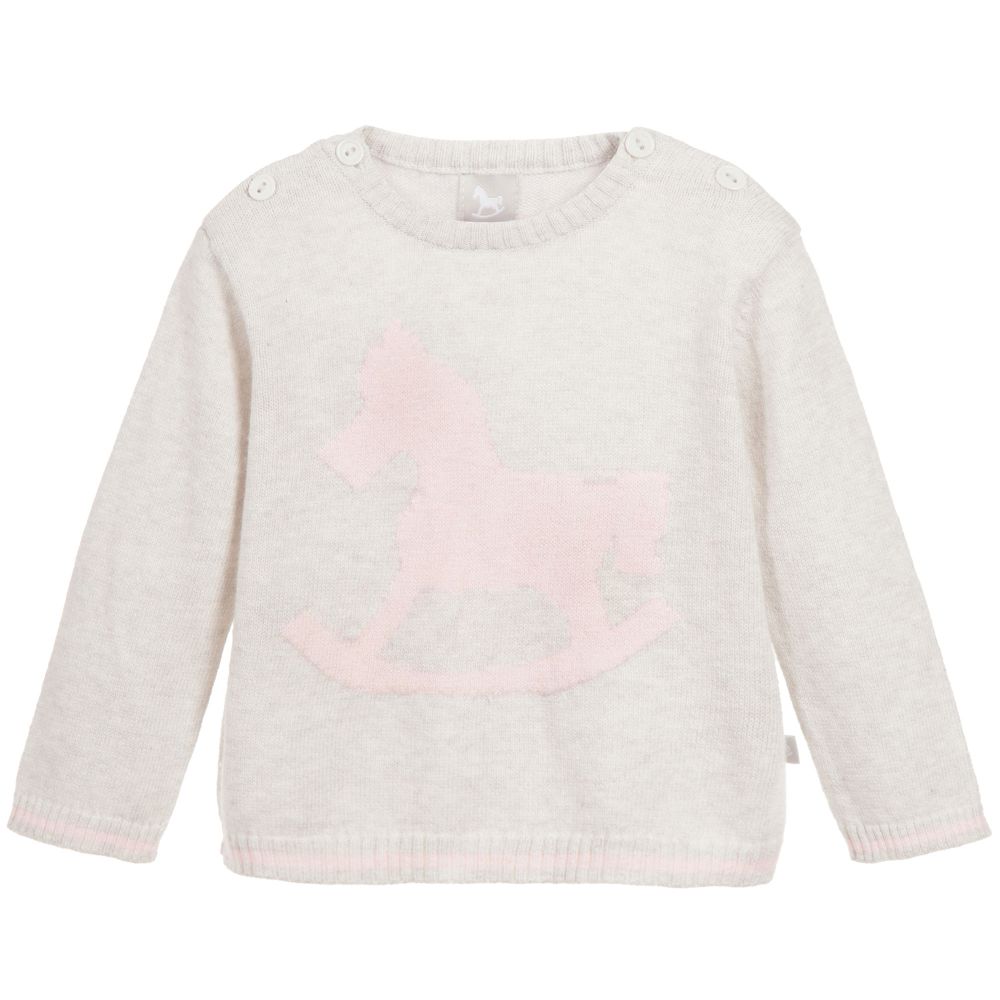 The Little Tailor - Pale Grey Knitted Baby Sweater | Childrensalon