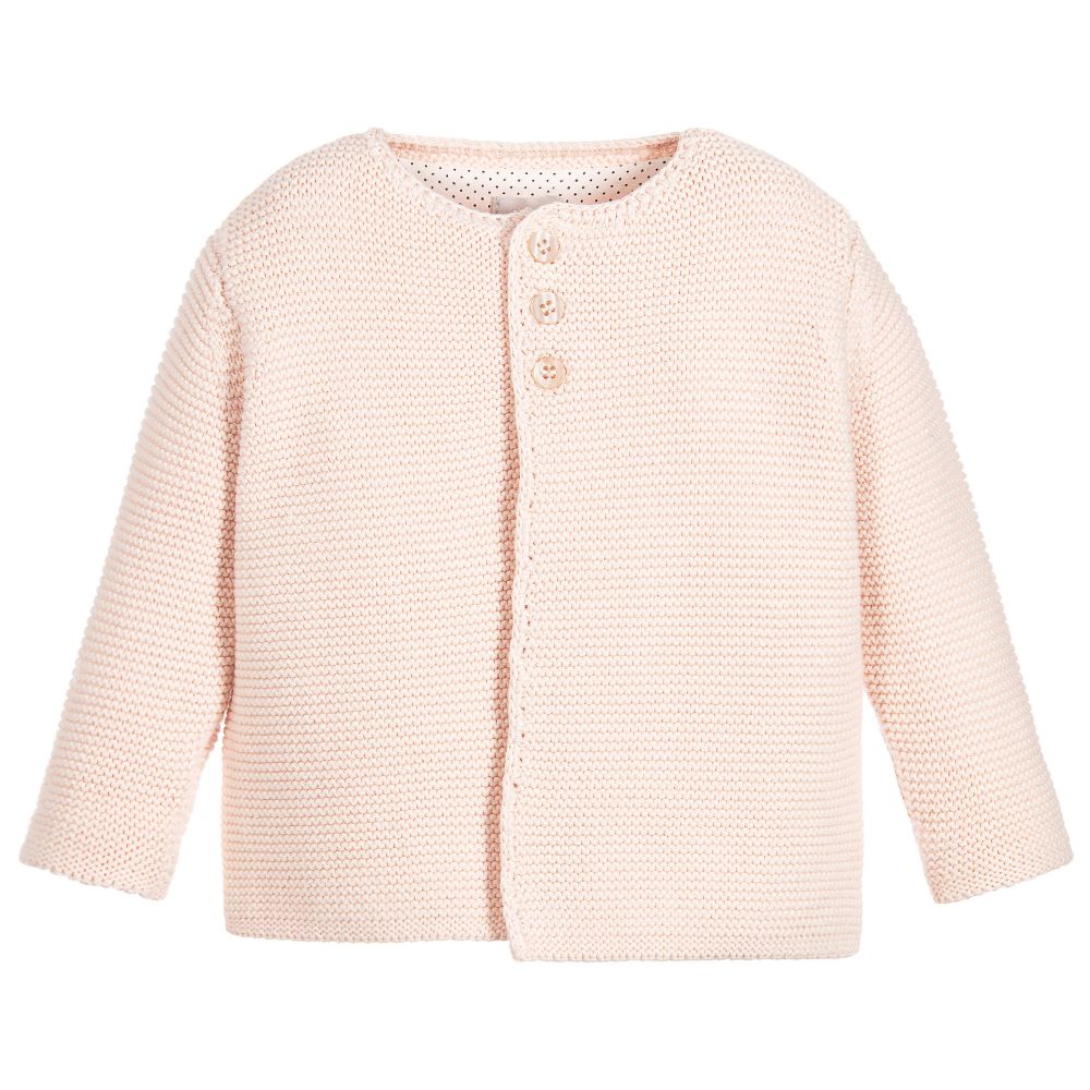 The Little Tailor - Pink Cotton Knit Baby Cardigan | Childrensalon
