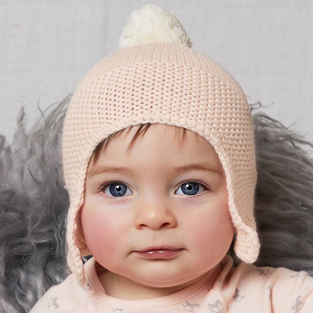 The Little Tailor-قبعة قطن محبوك لون زهري للمولودات | Childrensalon Outlet