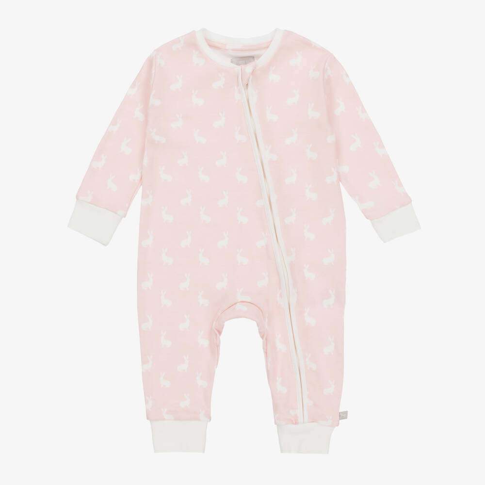 The Little Tailor-Pink Hare Print Cotton Jersey Romper | Childrensalon Outlet