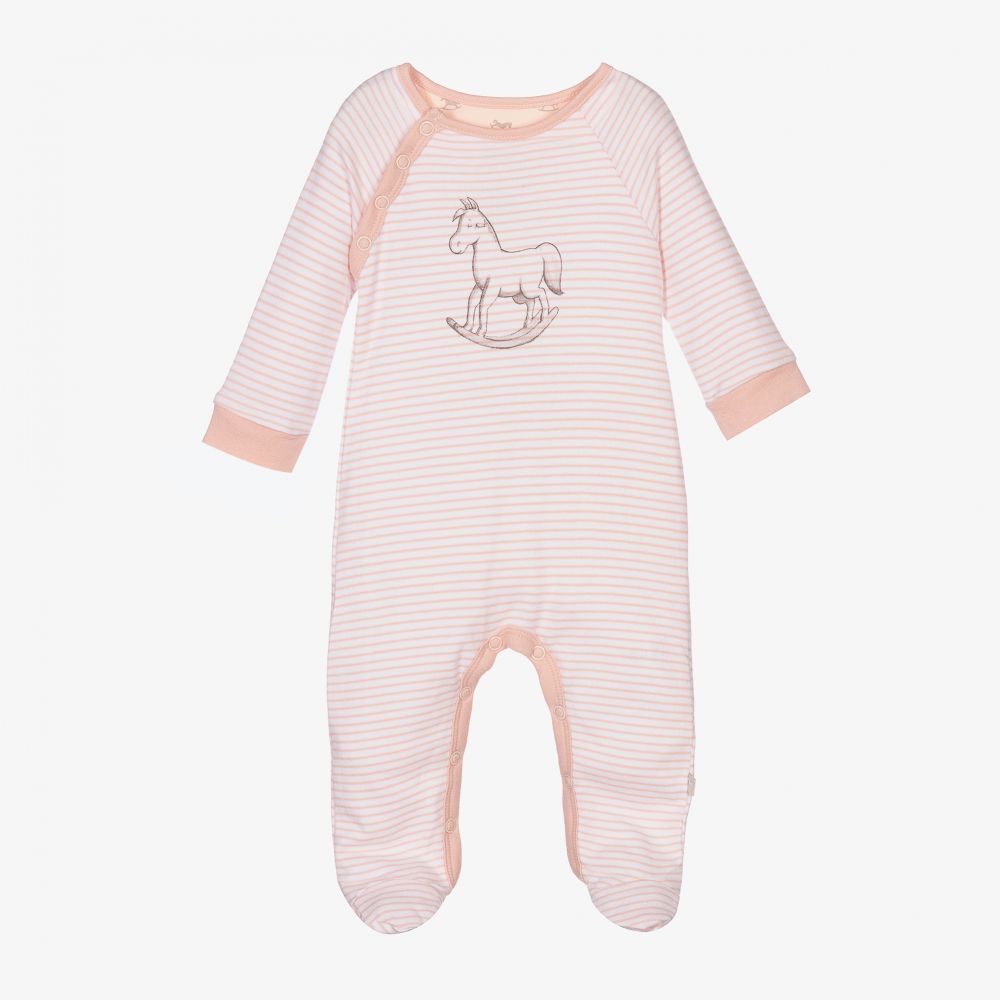 The Little Tailor - Pink Striped Cotton Babygrow | Childrensalon