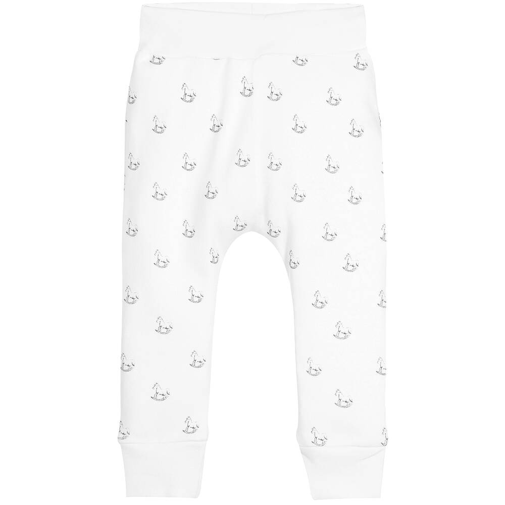 The Little Tailor - White Jersey Rocking Horse Baby Trousers | Childrensalon