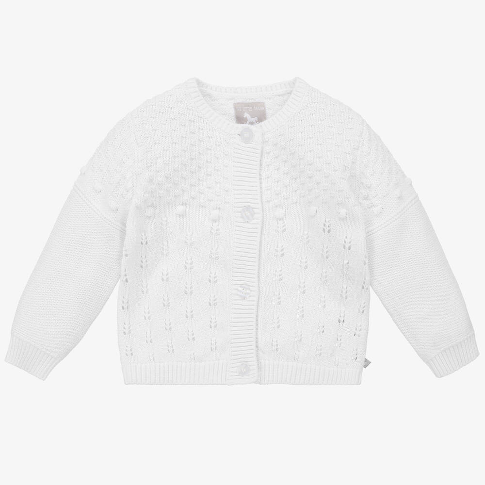 The Little Tailor - White Knitted Baby Cardigan | Childrensalon