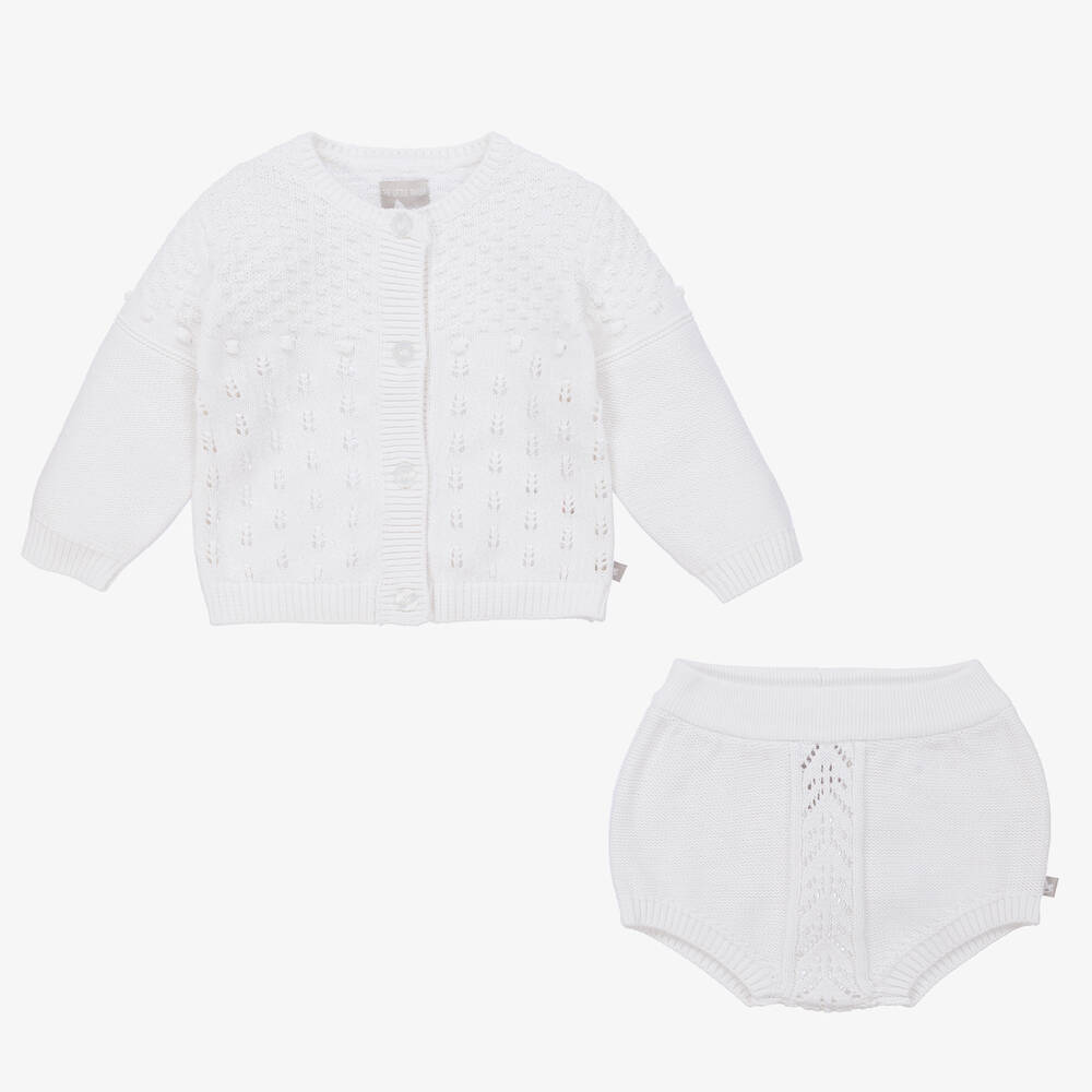 The Little Tailor-White Knitted Baby Shorts Set | Childrensalon Outlet