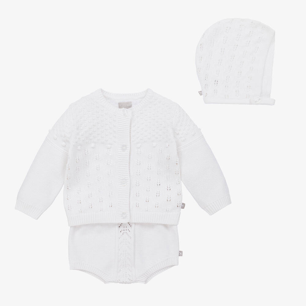 The Little Tailor - White Knitted Baby Shorts Set | Childrensalon